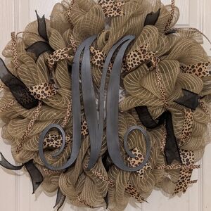 Elegant Monogram Wreath with Leopard Accents